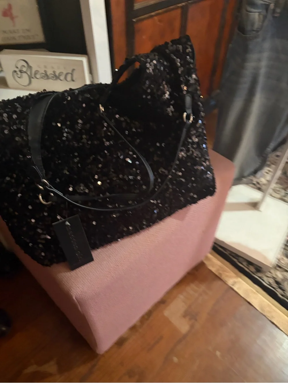 Black Sequin Tote Bag - Women's Evening Shoulder Bag